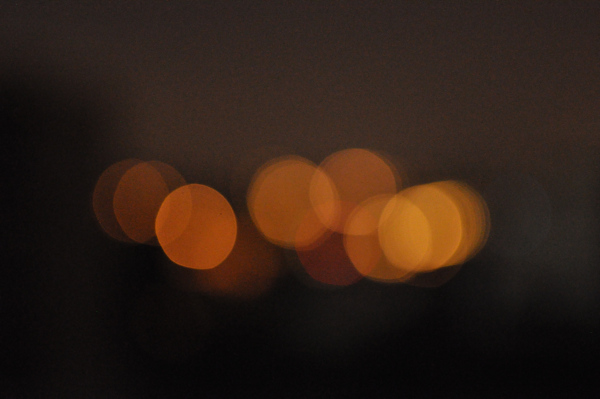 Out-of-focus lights forming round bokeh discs