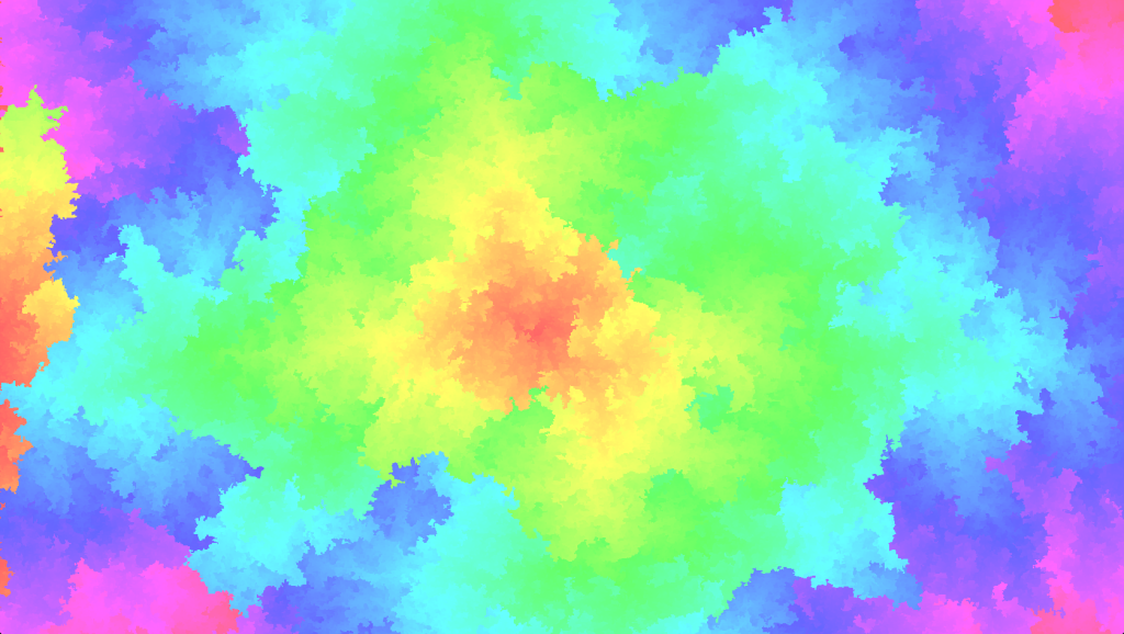 A colourful render of a finished maze