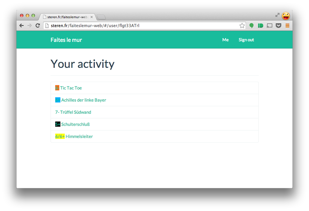 Climbing log on Chrome Desktop