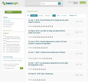 Main page when logged into Beansight