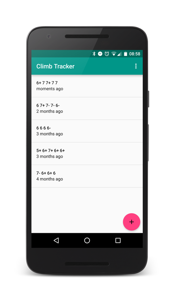 The Climb Tracker phone app listing recorded climbs
